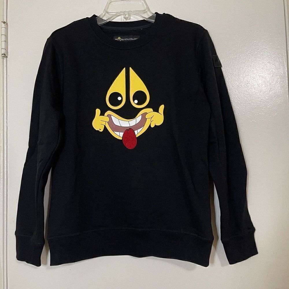 MOOSE KNUCKLES boys black print crew neck sweatshirt size XL